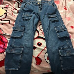 Stylish Women's Blue Cargo Jeans